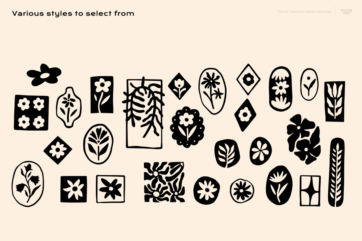 Floral Tattoos Clipart Bundle, a Decorative Illustration by ClayStudio (Photo 6 of 8)
