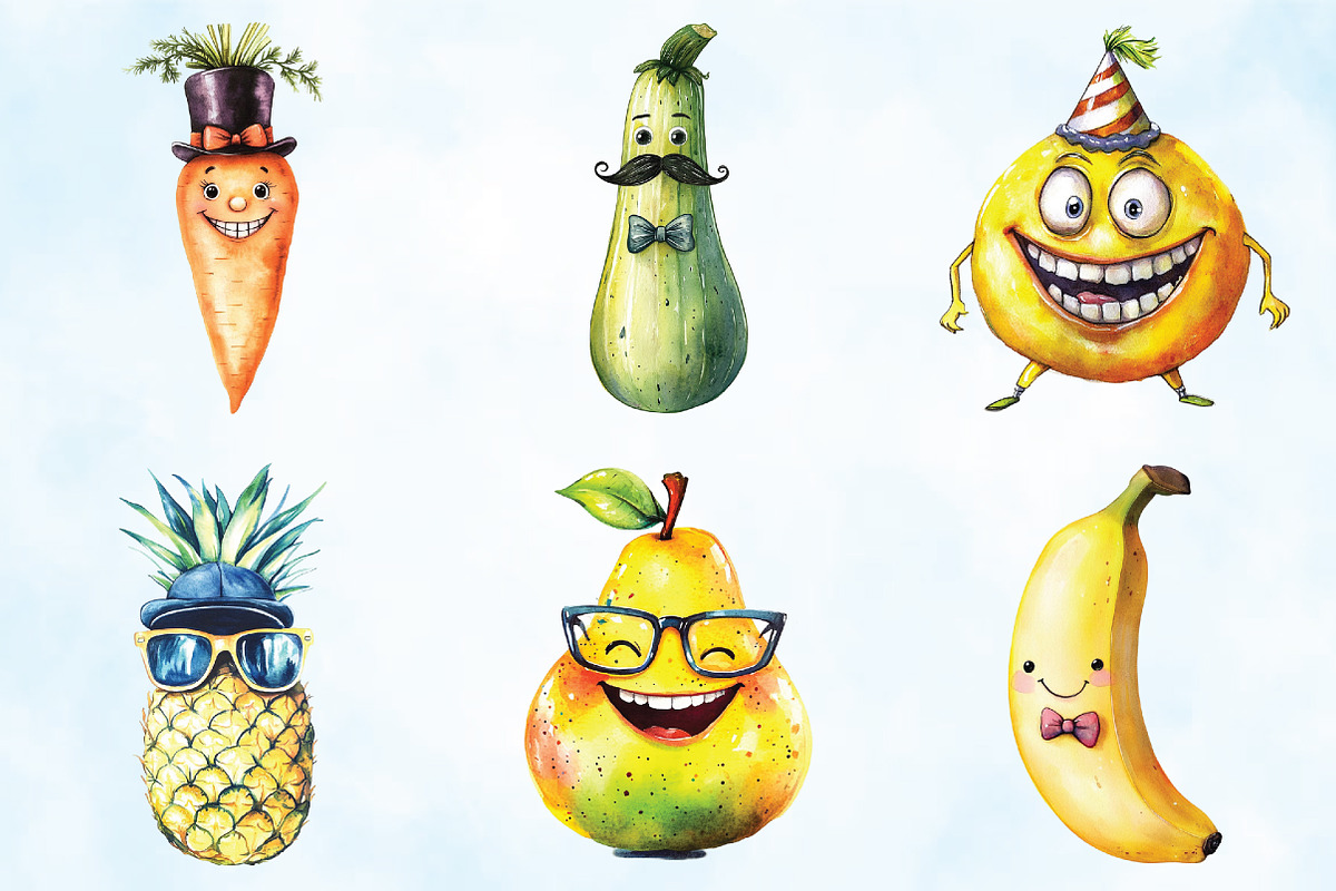 Funny Fruits & Vegetables Clipart, an Illustration by Craft Nest (Photo 4 of 5)