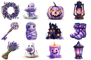 Watercolor Lavender Halloween, an Illustration by Designworld (Thumbnail 2 of 5)