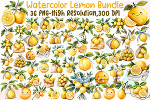 Watercolor Lemon Bundle Clipart, an Illustration by Sublimation Artist