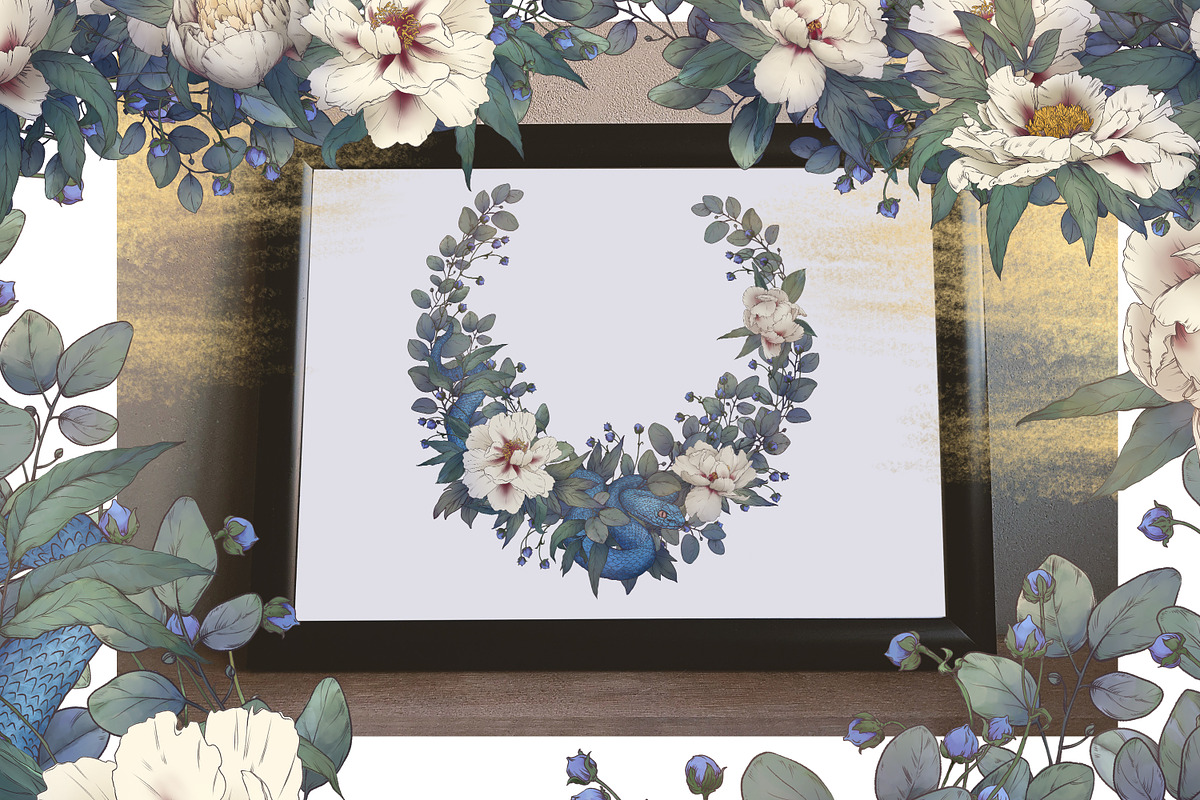 White peonies bouquet, snake clipart, an Illustration by WonderWonder (Photo 8 of 9)