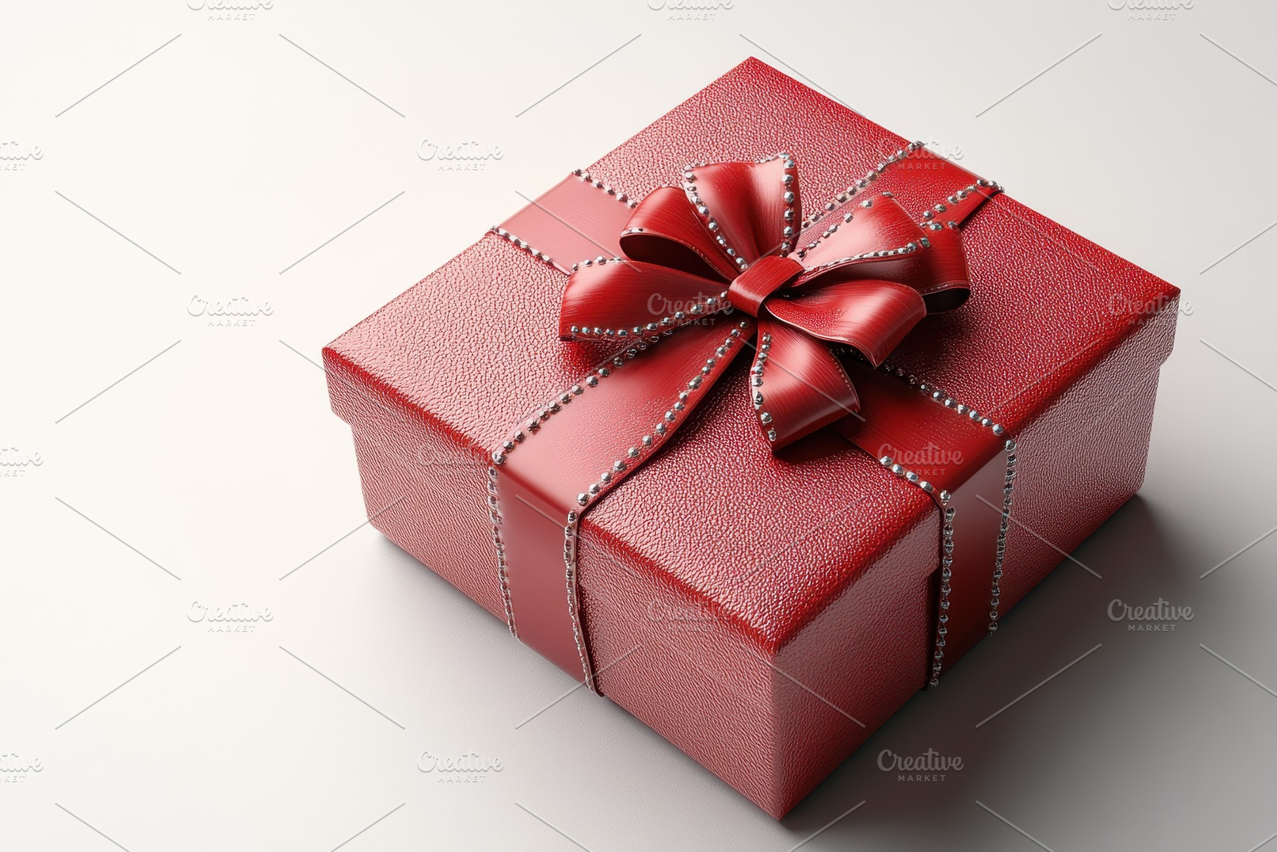 Bright red gift box adorned with a l, a Photo by Tanuart