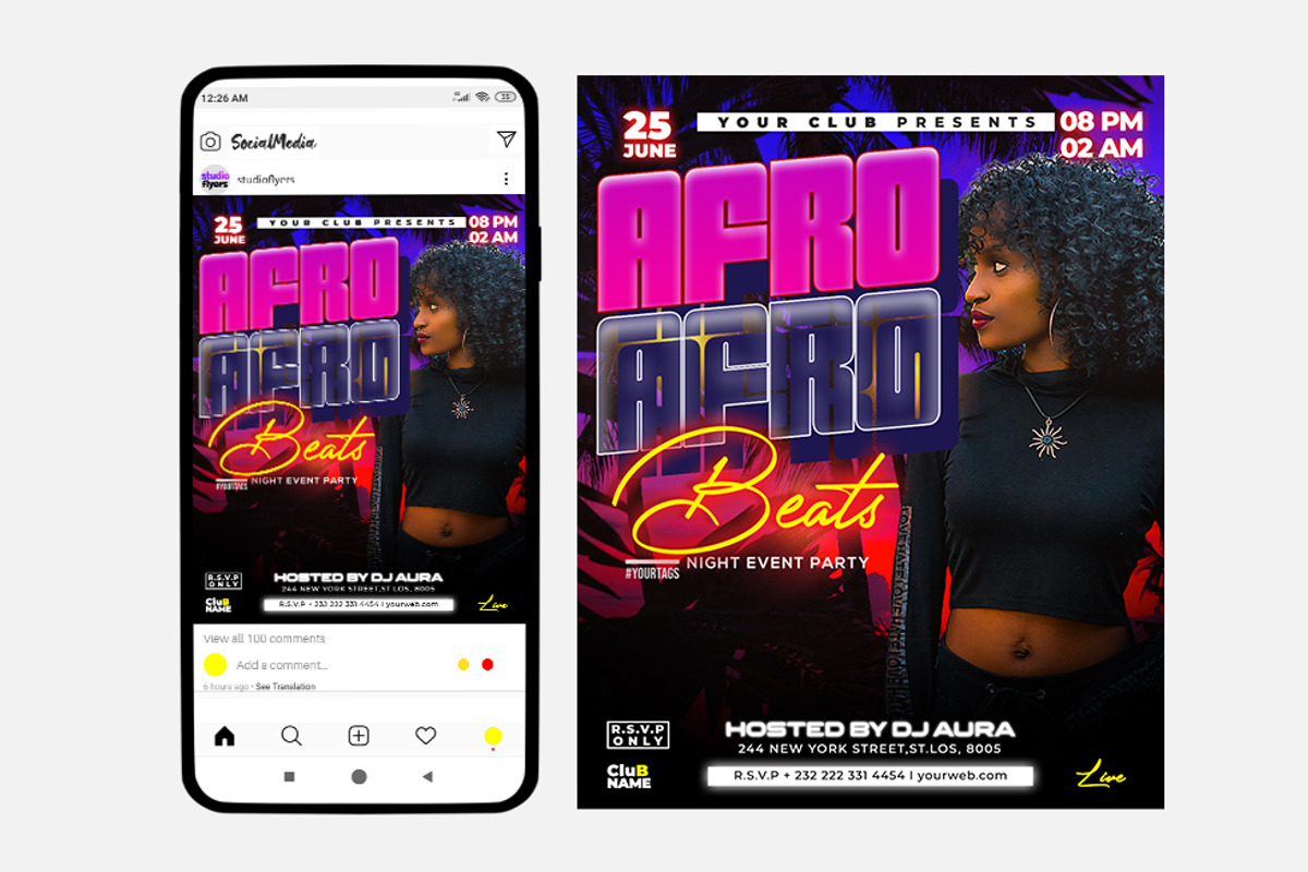 Afro Beats Event Instagram (PSD), a Social Media Template by studioflyers.com (Photo 1 of 3)