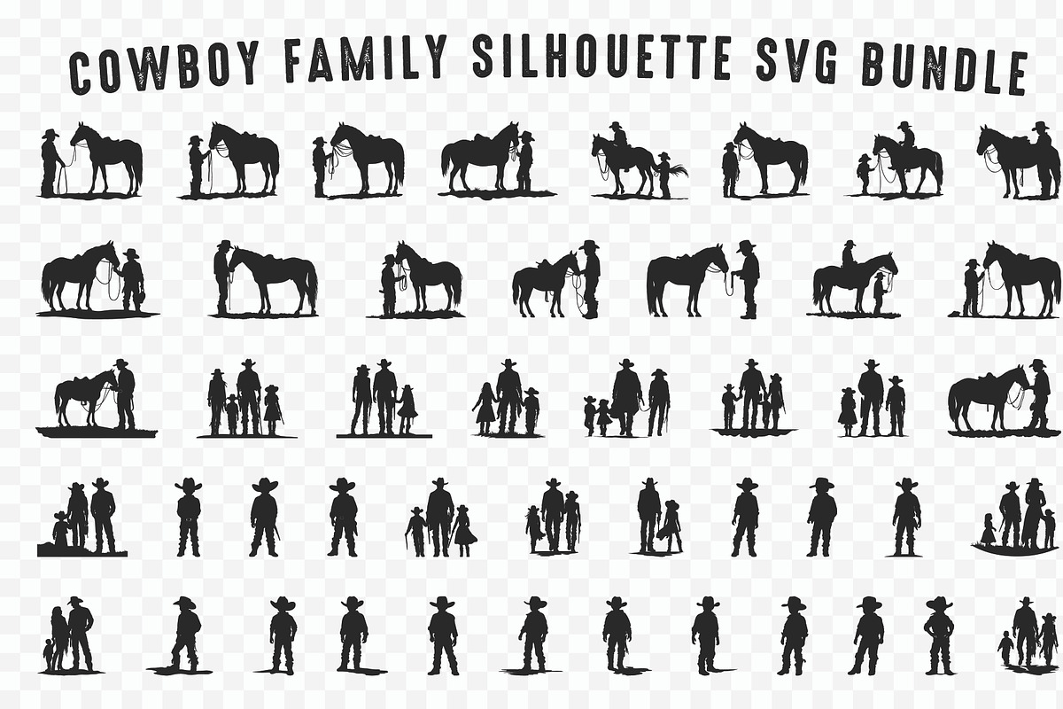 Cowboy Family Silhouette Clipart Set, a Person Illustration by Gfx Expert Team (Photo 2 of 3)