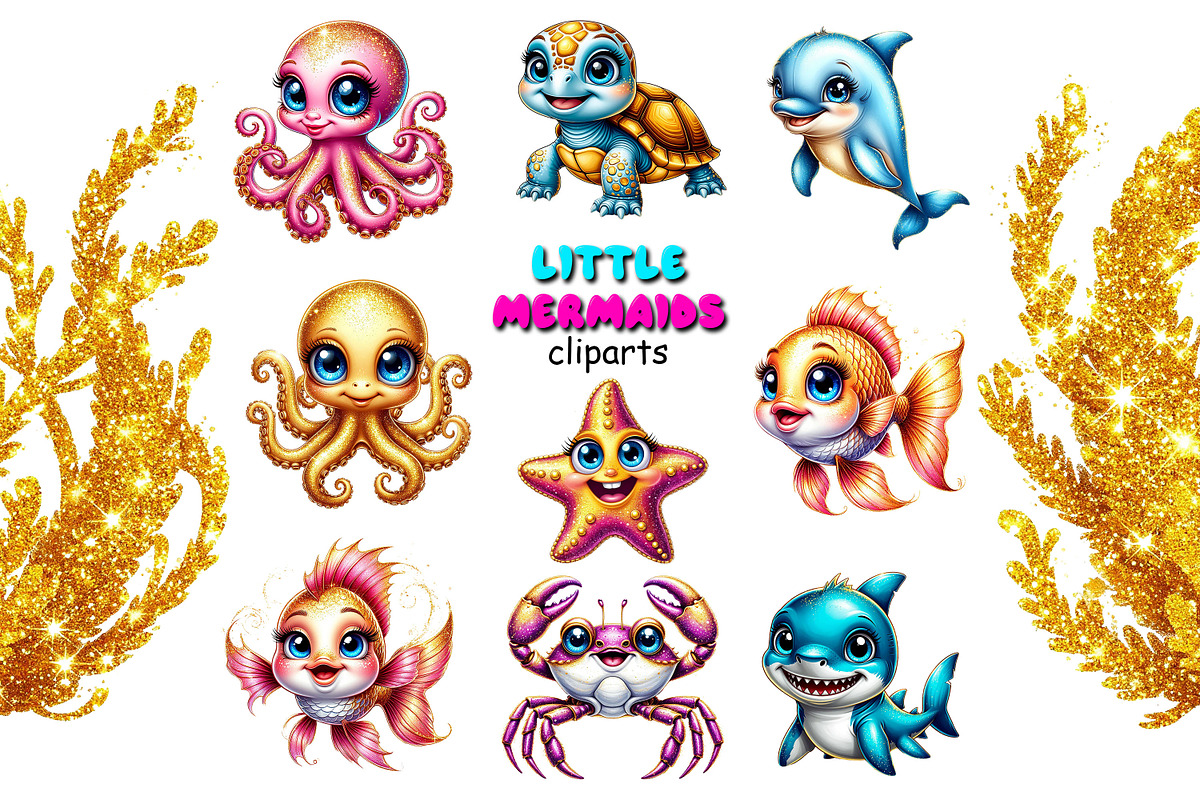 Little mermaids clipart set png, an Object Graphic by JuliaStarArt-FantasyHome (Photo 3 of 12)