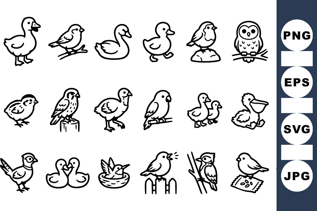 Cute Bird Outline Clipart Set, an Illustration by designvectx (Photo 1 of 3)