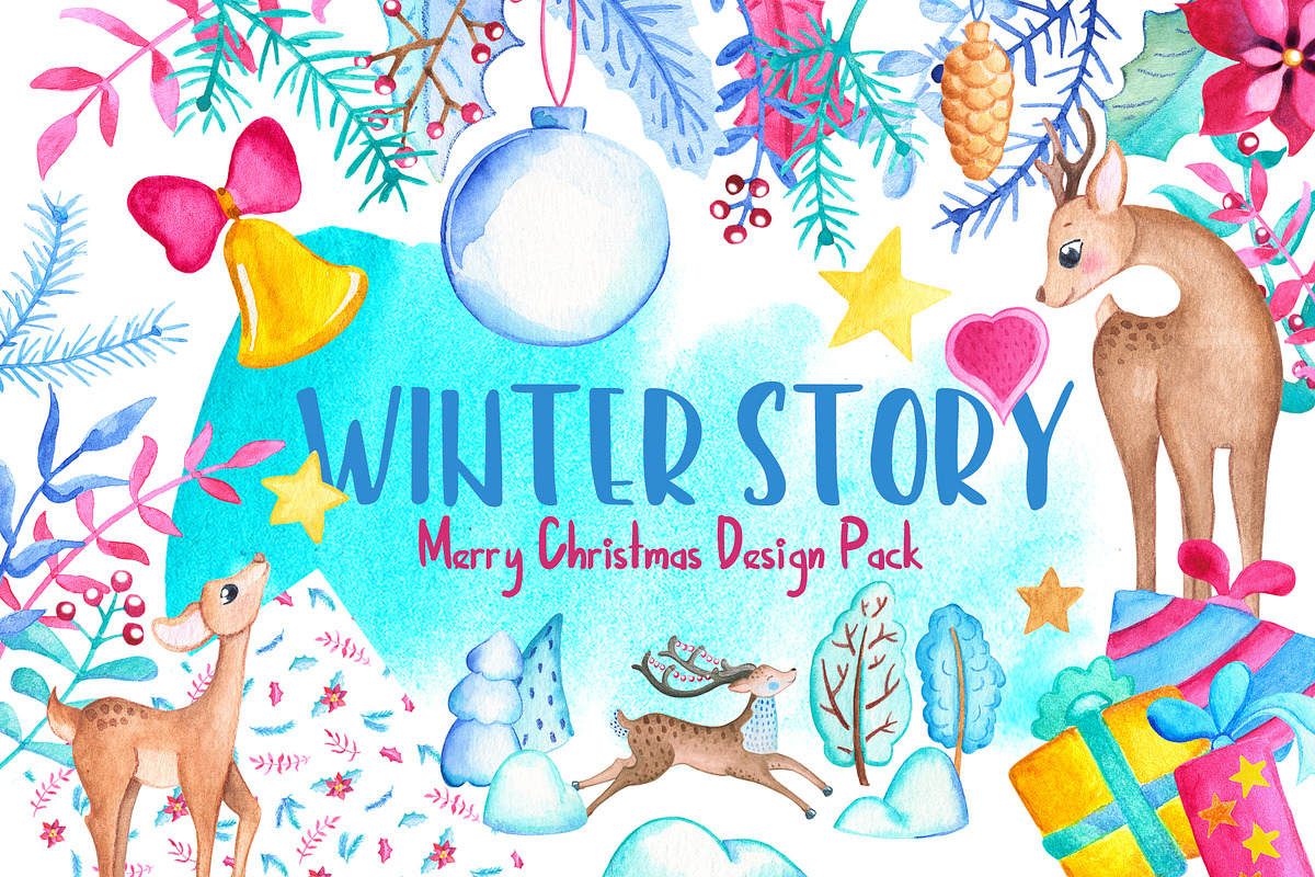 Christmas Deer Watercolor Clipart, an Animal Illustration by RabbitAndPencil (Photo 1 of 9)