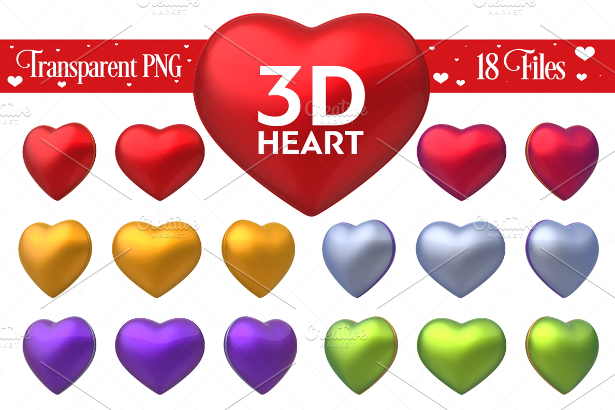 3D Heart on Transparent Background