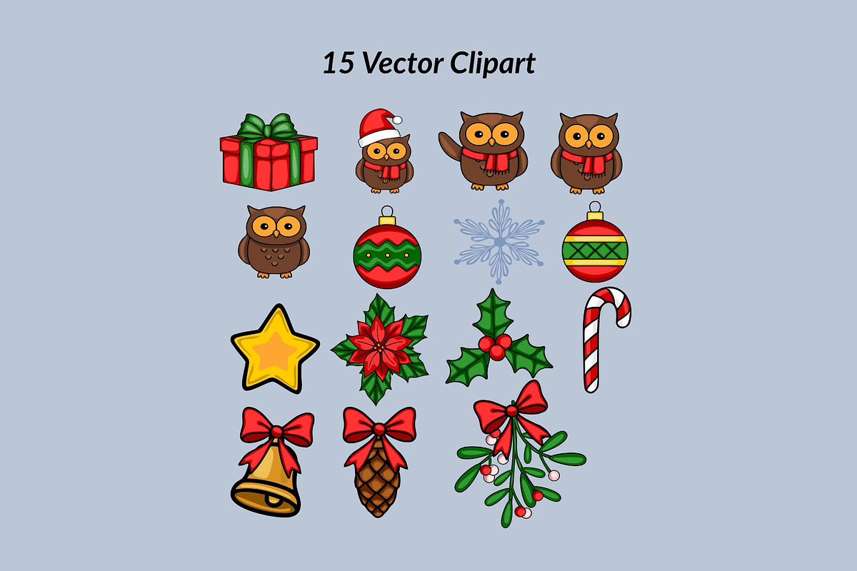 Christmas Owl: Patterns & Clipart, a Seasonal Illustration by Elatedowl (Photo 12 of 16)