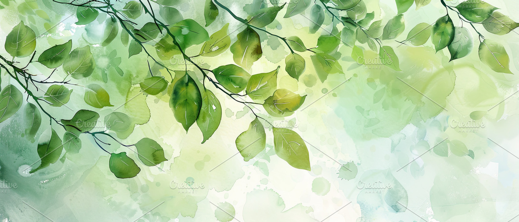 A vibrant green leaf with a watercol, a Photo by LOGOCREATIVE