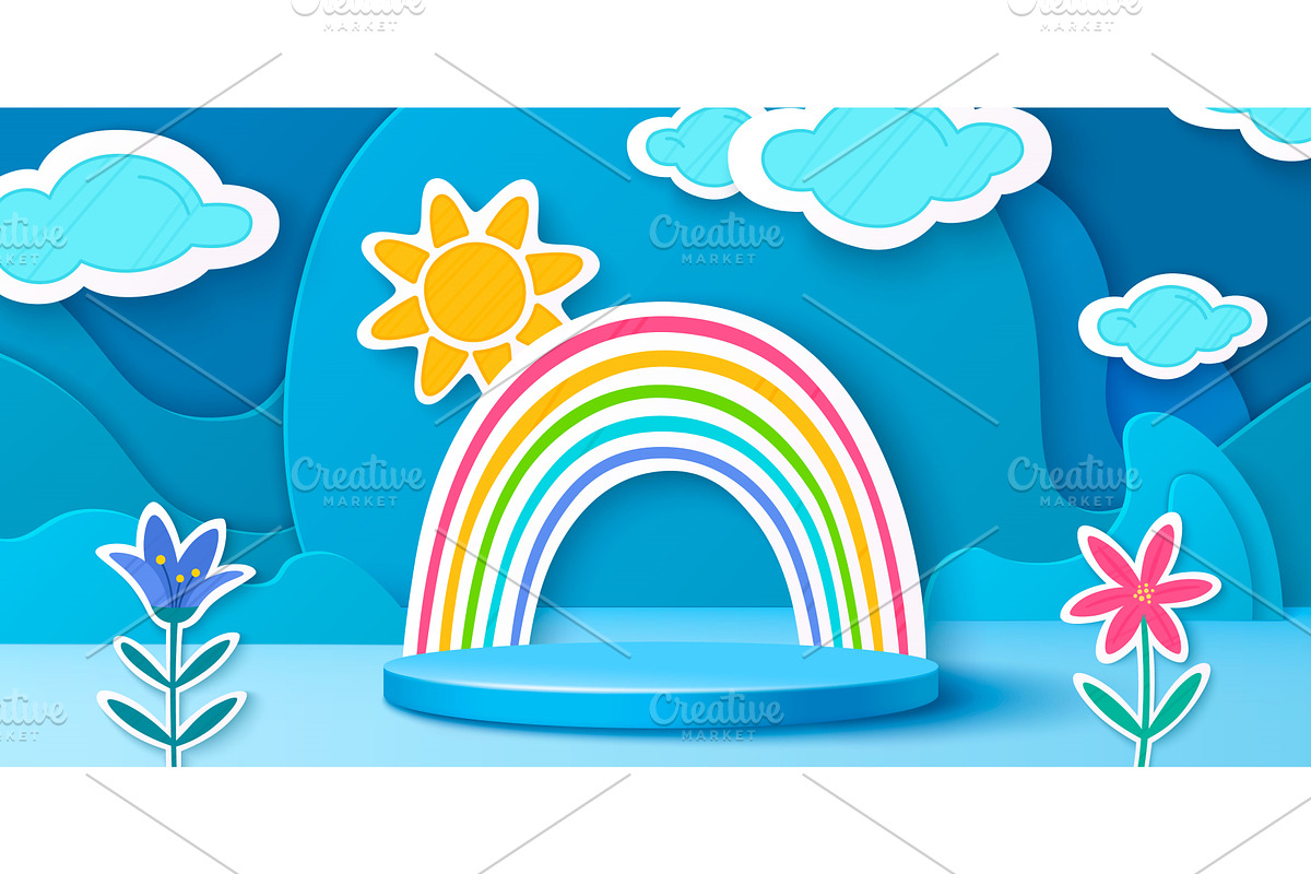 Colorful paper cut spring podium, an Illustration by art PVP - market