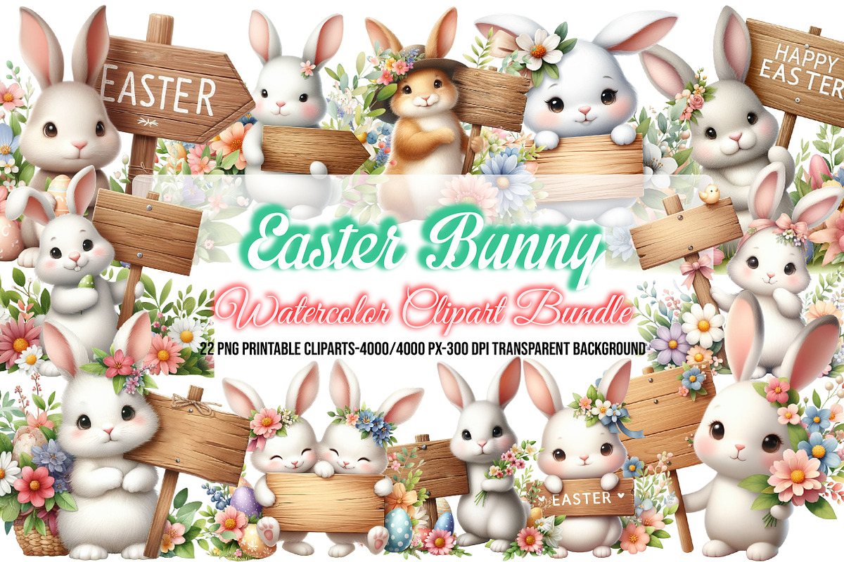 Easter Bunny Sublimation Clipart, a Seasonal Illustration by Craft Nest (Photo 1 of 5)