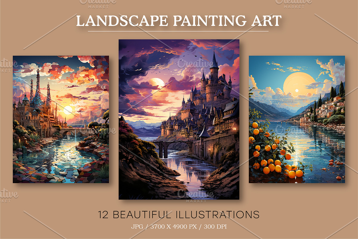 Landscape Painting Art 02. Wall Art., a Decorative Illustration by KENO Mascots (Photo 2 of 8)