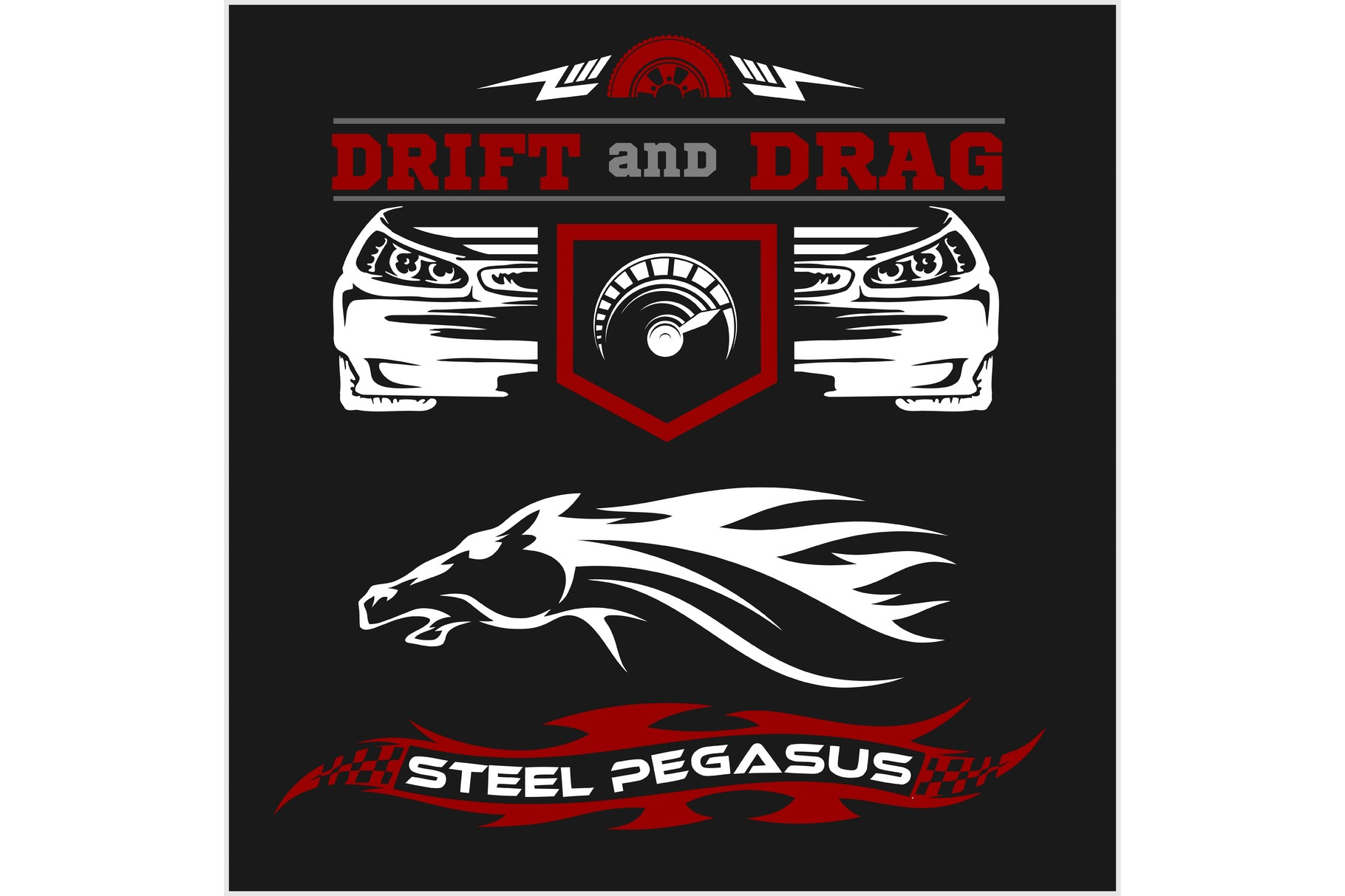 Set of sport car racing logo, emblems and badges isolated on black ...
