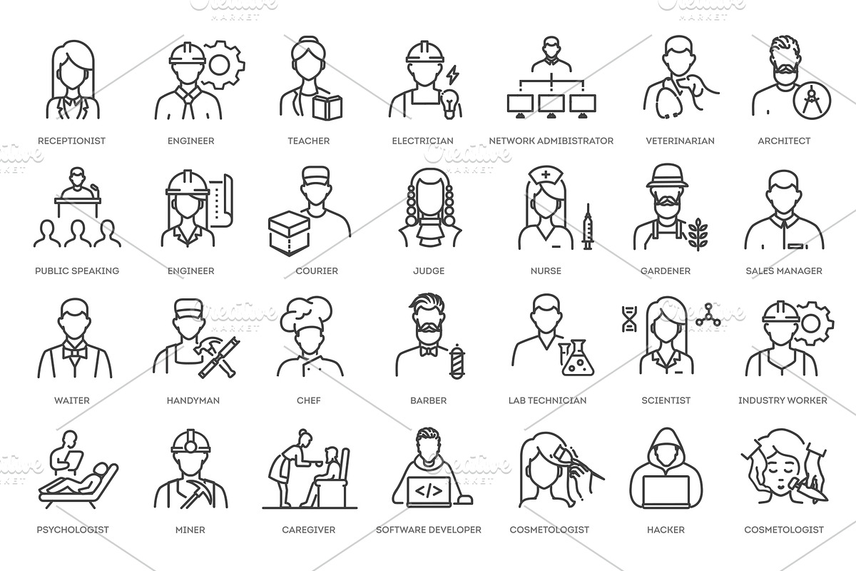 Professions and Occupations icons, an Outline Icon by Tettygreen (Photo 2 of 2)