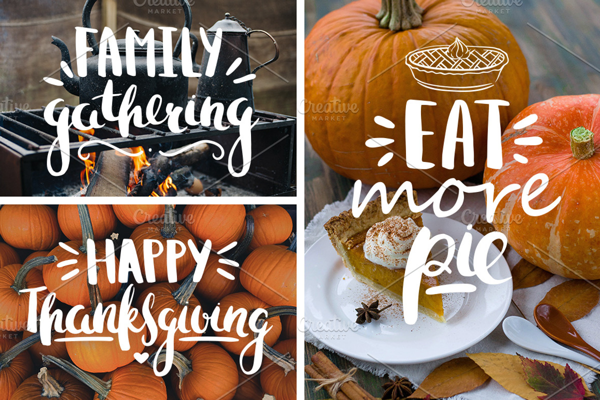 Thanksgiving Day lettering & clipart, a Decorative Illustration by harmonia_green_art (Photo 3 of 8)