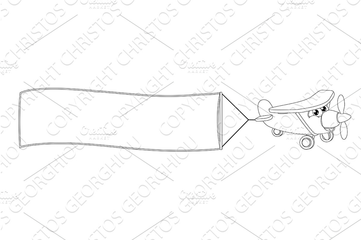Banner Pulling Aeroplane Cartoon, a Transportation Illustration by Christos Georghiou