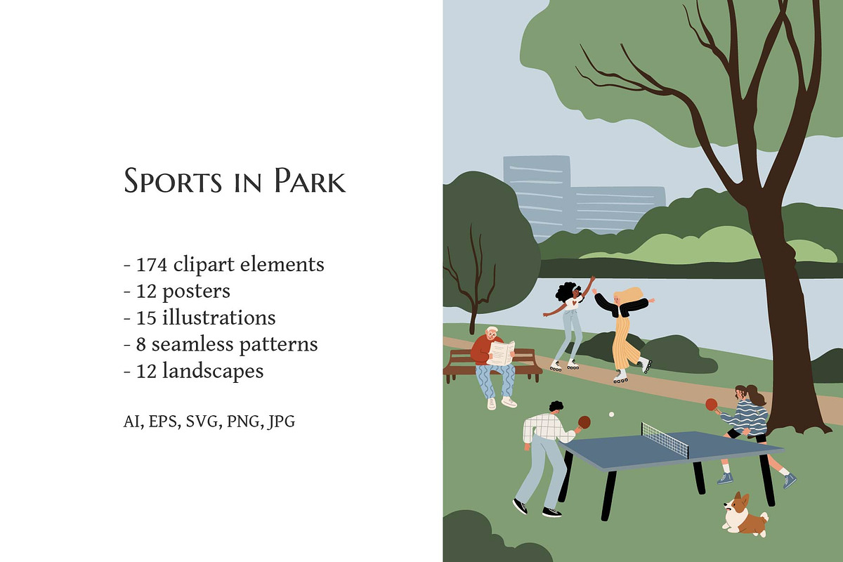 Sports in Park, People Illustration, a Sport Illustration by LyubovZaytseva (Photo 2 of 20)
