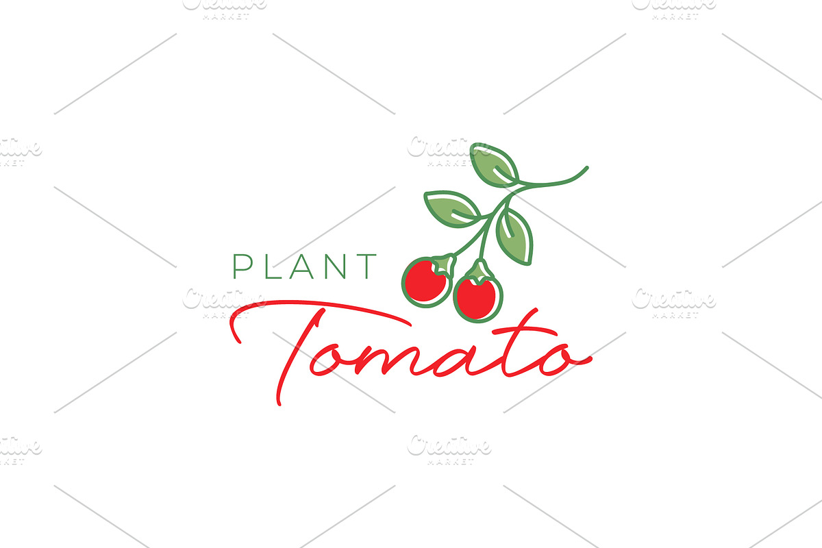 tomato red plant leaves line logo, a Branding & Logo Template by devastd