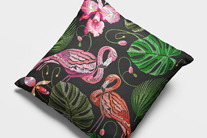 Flamingo And Palm Leaves