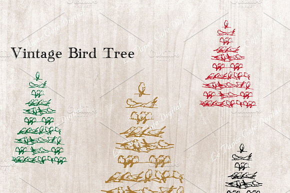 Vintage Bird Tree Elements preview 2