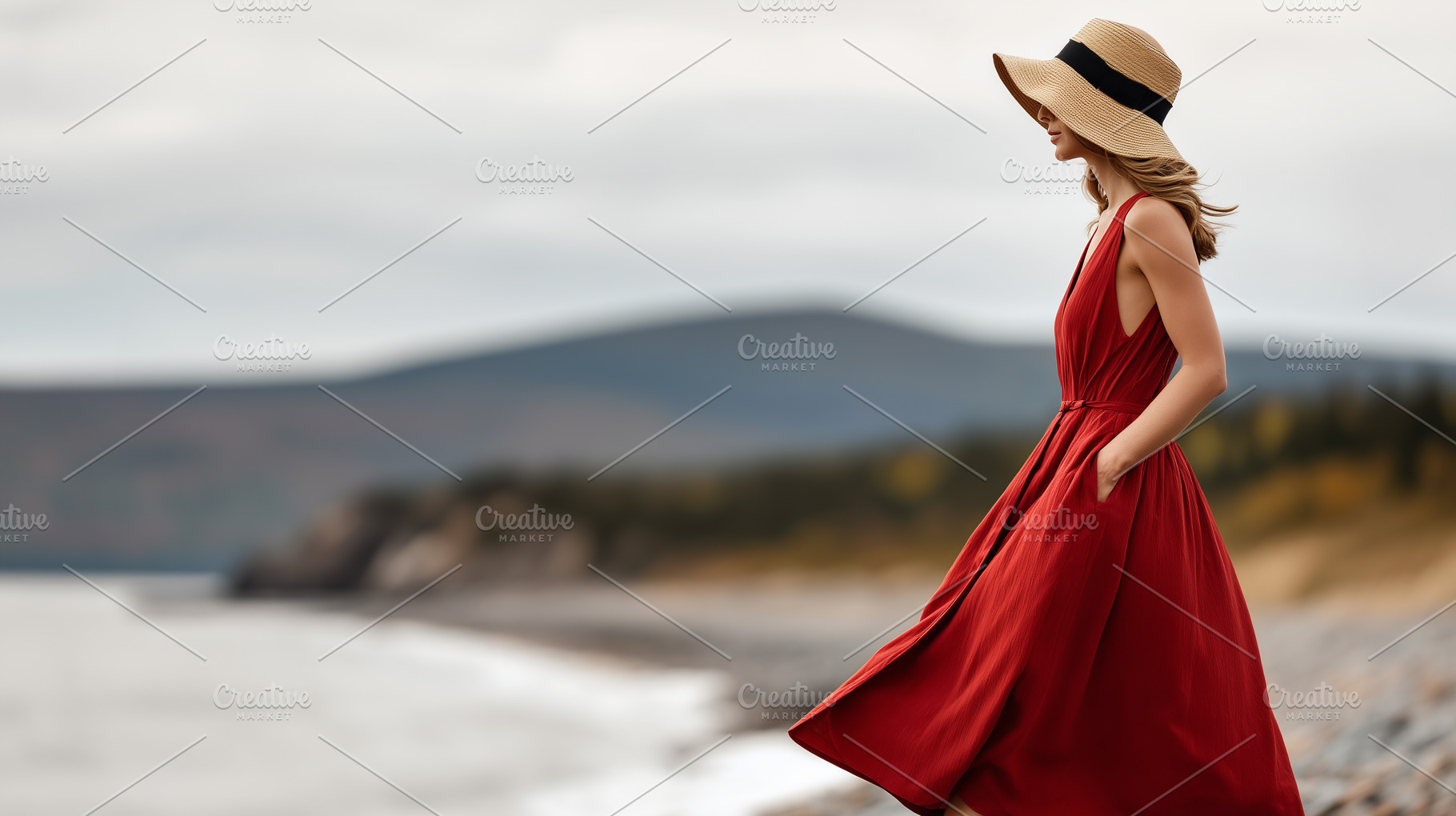 Elegant woman in a flowing red dress, a Beauty & Fashion Photo by MistyDay