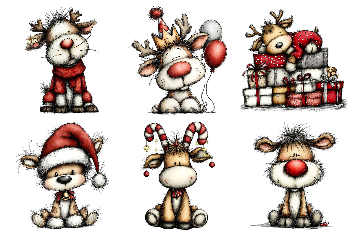 Quirky Christmas Reindeer Clipart, an Illustration by Daily.Designs (Photo 5 of 5)
