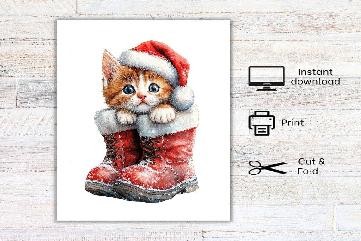 Cute Christmas Kitten Clipart, an Illustration by Canvas Craft (Photo 7 of 7)