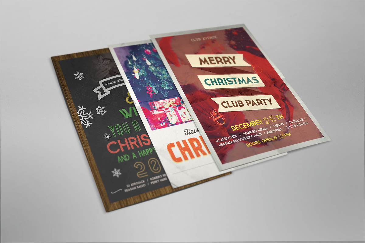 3 Christmas Flyers, Posters Vintage, a Flyer Template by SPACECAKE (Photo 2 of 5)