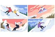 Snowboarders on mountain slopes set, a Sport Illustration by Good Studio (Thumbnail 1 of 5)
