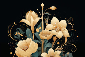A beautiful arrangement of art deco stylized flowers in shades of gold and teal, a Background Graphic by Textures & Backgrounds