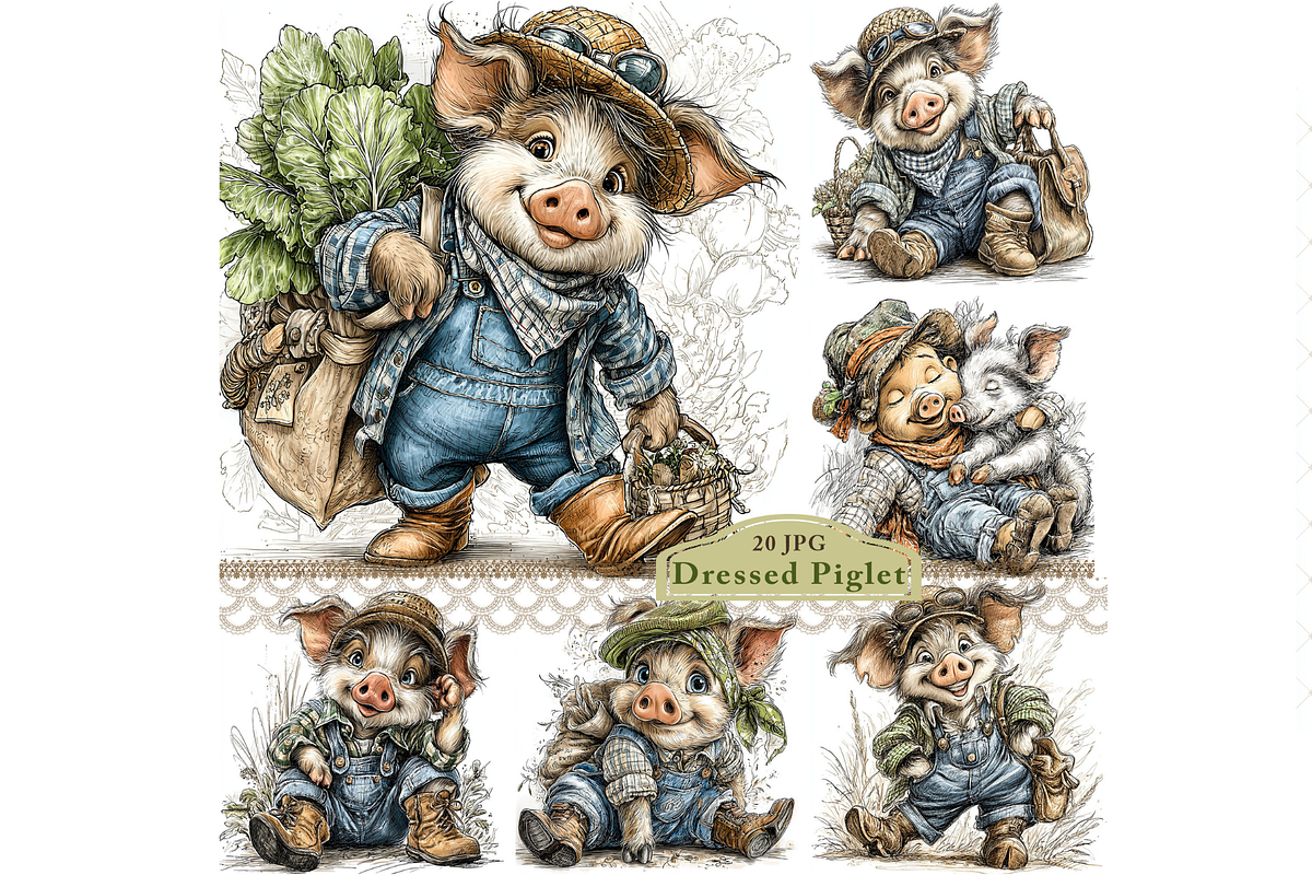 Piglet In Outfit Clipart JPG, an Animal Illustration by Memories By Lea (Photo 1 of 20)
