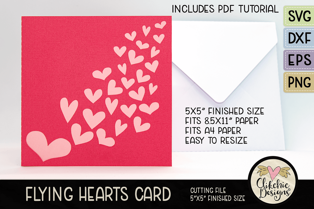 Flying Hearts Card SVG Cutting File, an Invitation Template by Clikchic Designs (Photo 1 of 5)