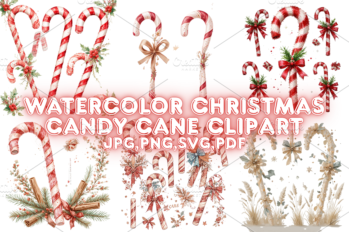 watercolor Christmas candy cane, a Seasonal Illustration by Creative design (Photo 1 of 7)