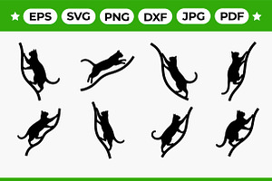 Climbing Cat Branch Silhouettes Set, an Animal Illustration by Artonix