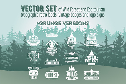 Wild Forest vector retro labels.