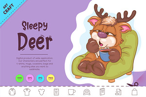 Cartoon Sleepy Deer. Clipart