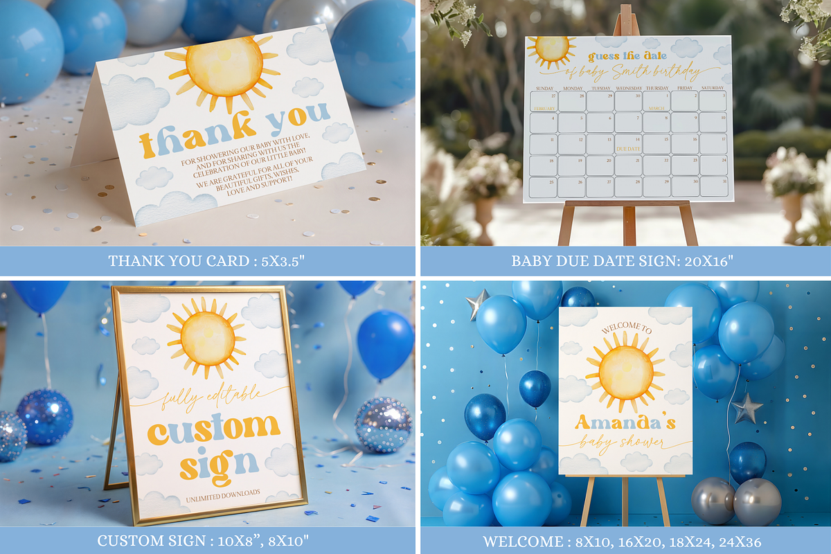 Yellow Sun Baby Shower Party Bundle, a Templates & Theme by VeliusCreativeStudio (Photo 3 of 9)