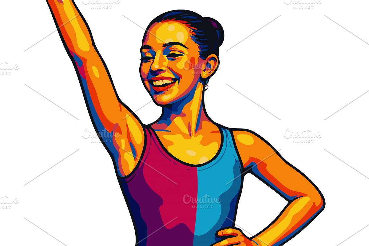Smiling Female Ballerina in Vibrant, a Person Illustration by AlexArt