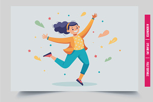 Four friends dance with confetti, an Illustration by Tanuart