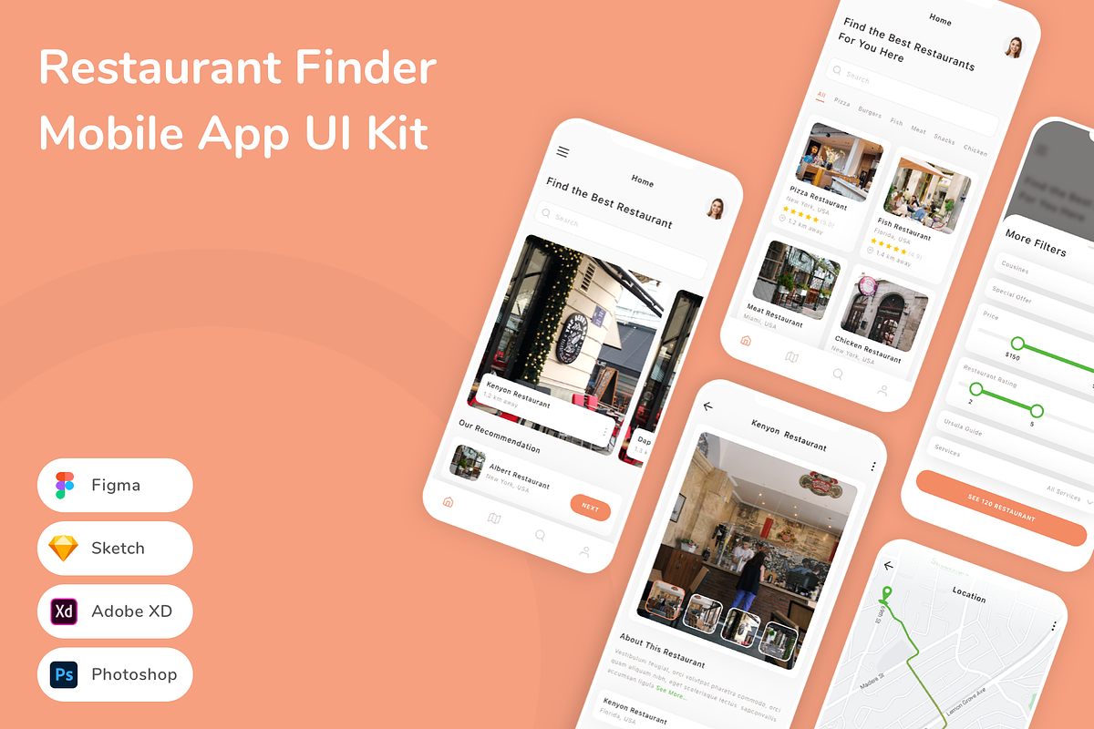 Restaurant Finder Mobile App UI Kit, an UI Kit Template by Betush
