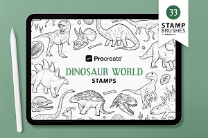 33 Dinosaur World Procreate Stamps