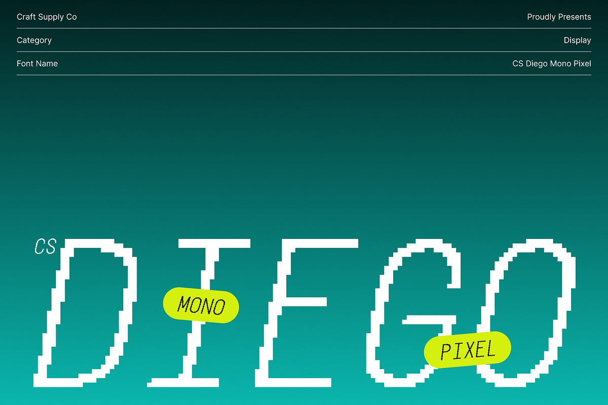 CS Diego Mono Pixel, a Sans Serif Font by Craft Supply Co. (Photo 1 of 8)