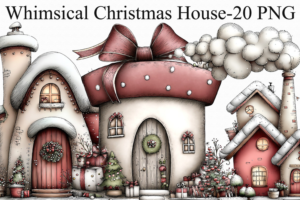 Whimsical Christmas House Clipart, an Illustration by Libby Wishes (Photo 1 of 7)