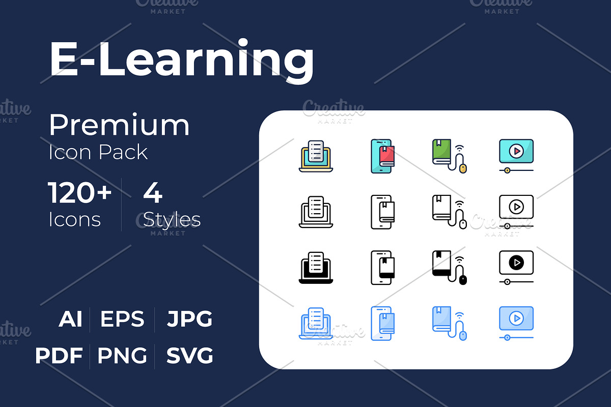 E-Learning creative icon set, an Outline Icon by Vector Squad (Photo 1 of 5)