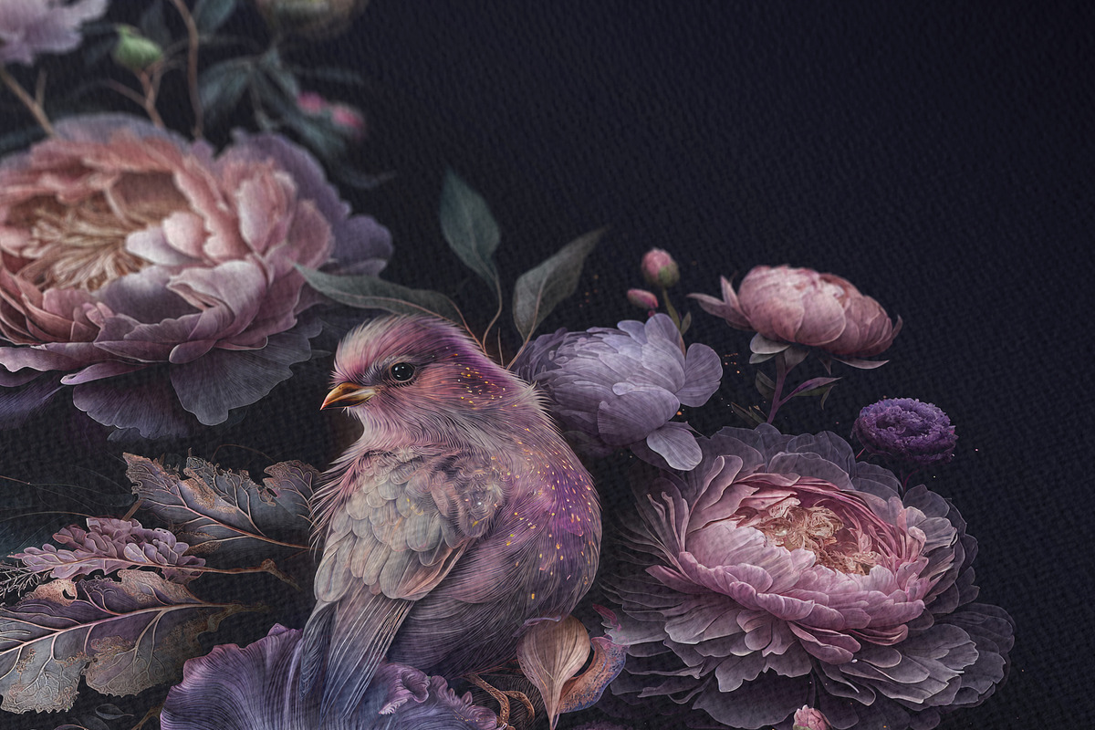 Violet Floral Birds Pattern, a Pattern Graphic by paper aesthetic (Photo 4 of 9)