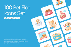 100 Pet Flat Icons, an Emoji Icon by Prosymbols