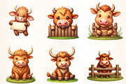 Cute Western Highland Cows Clipart, an Illustration by CrexoraLab (Thumbnail 1 of 5)