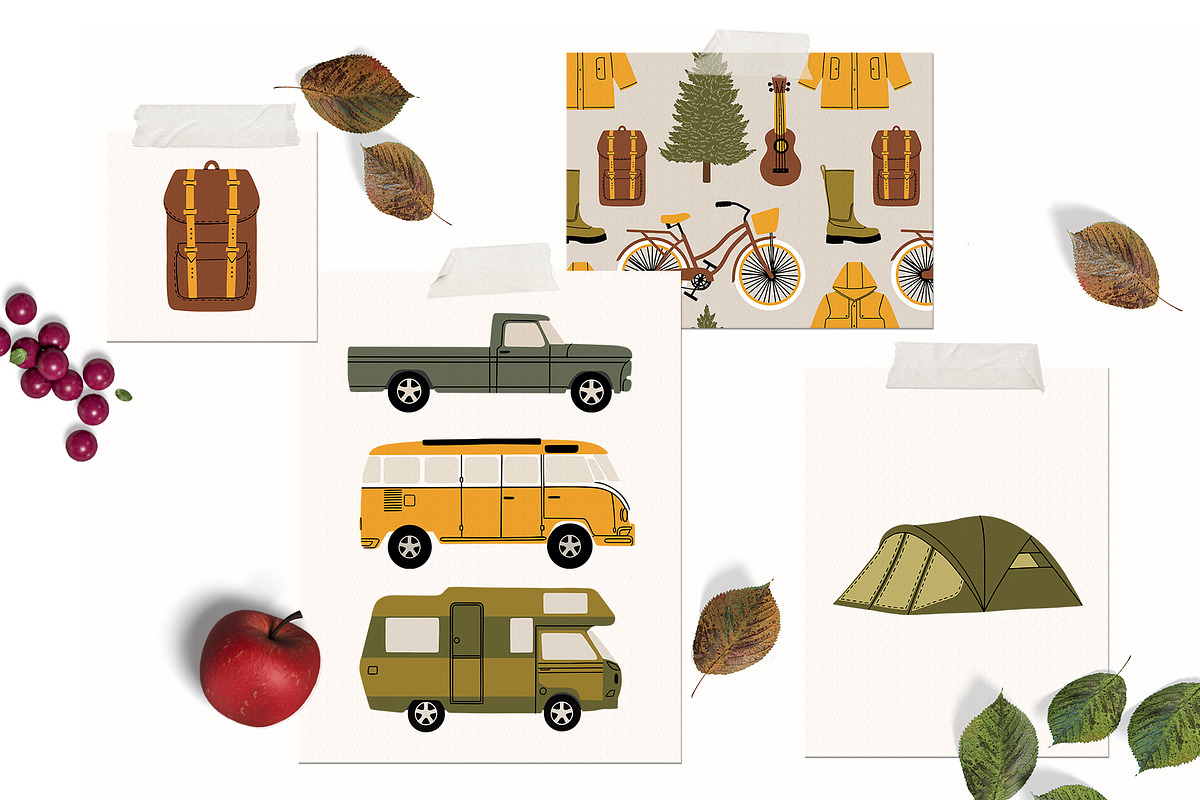 Camping Time Clipart & Patterns, a Pattern Graphic by Katerina Osa (Photo 3 of 6)