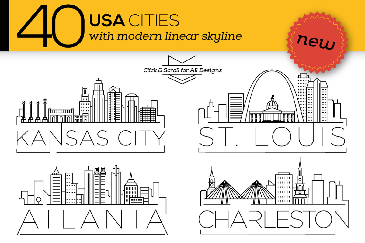 40 - Linear Style USA Cities, an Outline Icon by Kursat Unsal (Photo 1 of 4)